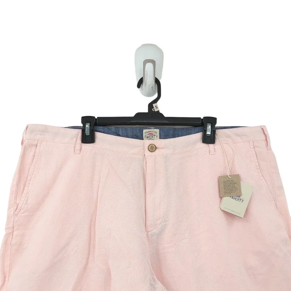 Faherty Men Malibu Chino Shorts Summer Pink Linen Cotton 9 inch Inseam NEW